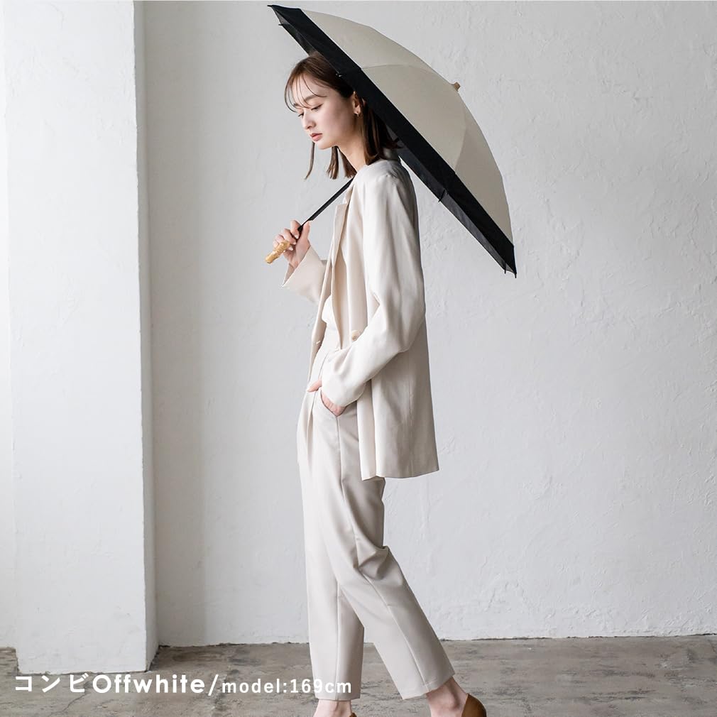 VITAFELICE Folding Umbrella Both Sunny and Rainy and Women's 2-Way Double-Tier (for Days) Pru-30177z (Combined Off-White Black)