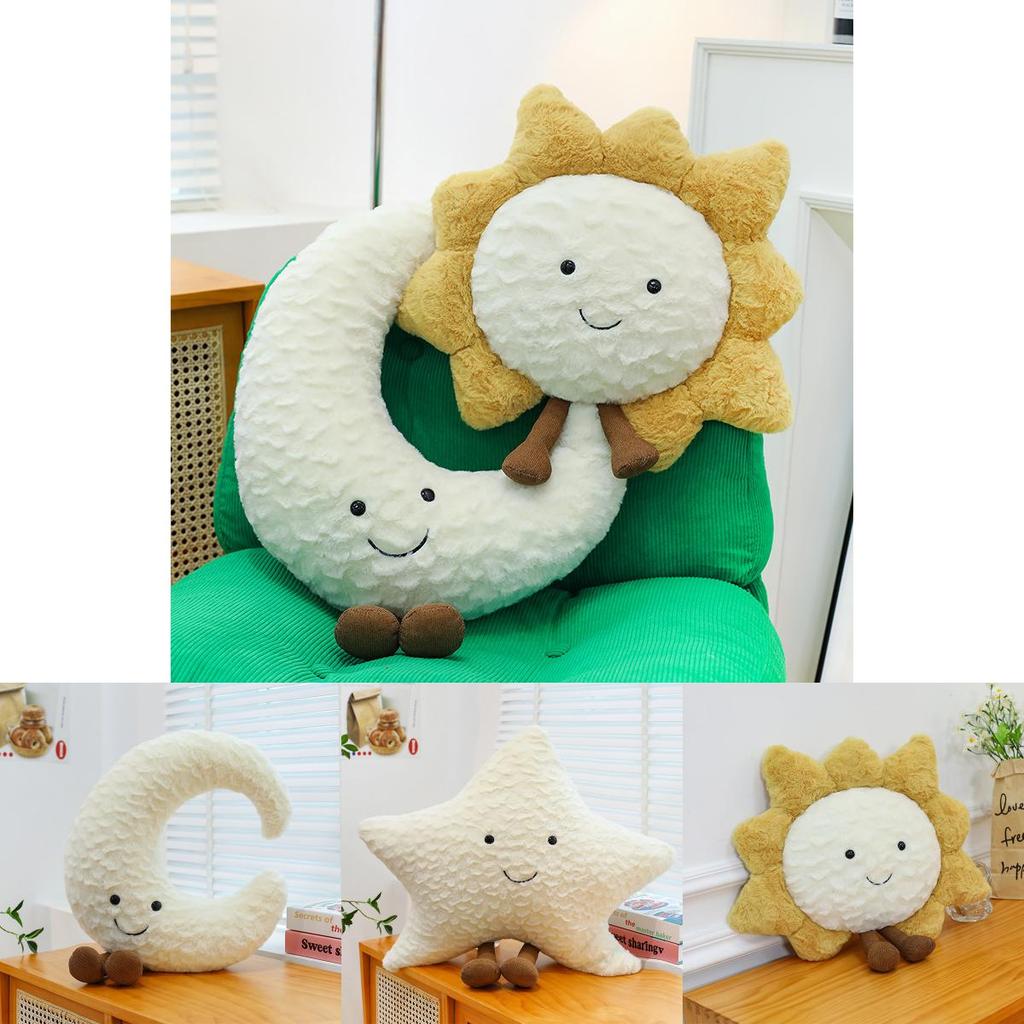 Moon Face Sun Plush Pillow With Soft Pp Cotton For Living Room Decor