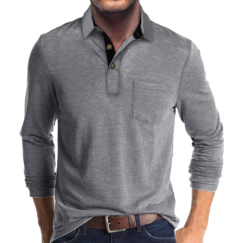 Men's European & American Long Sleeve Polo Shirt - Turn-Down Collar, Autumn/Winter Base Layer