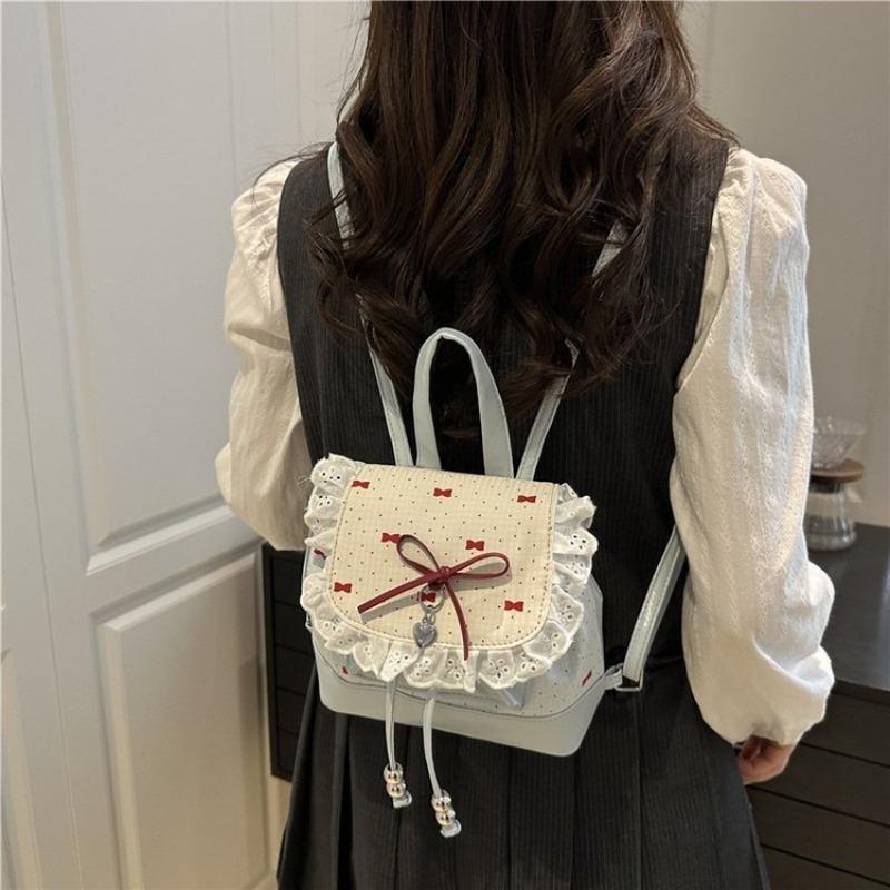 Cute Bow Lace Straps Girlish Feeling Bursting Backpack Trend High Sense Small Backpack Trend