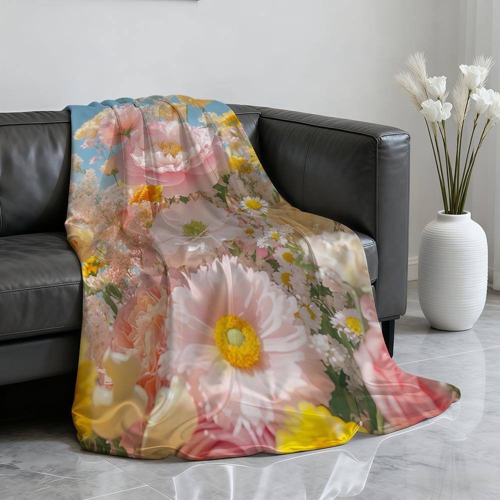 Colorful Flowers Blanket Soft Throw Blanket for Home Bedroom Bed Sofa Picnic Travel Office Rest Cover Blanket Gift