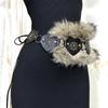 Patchwork Heart Waist Belt Faux Fur Brown Rivet Belt Fashion Women Waistband  Waist Accessories