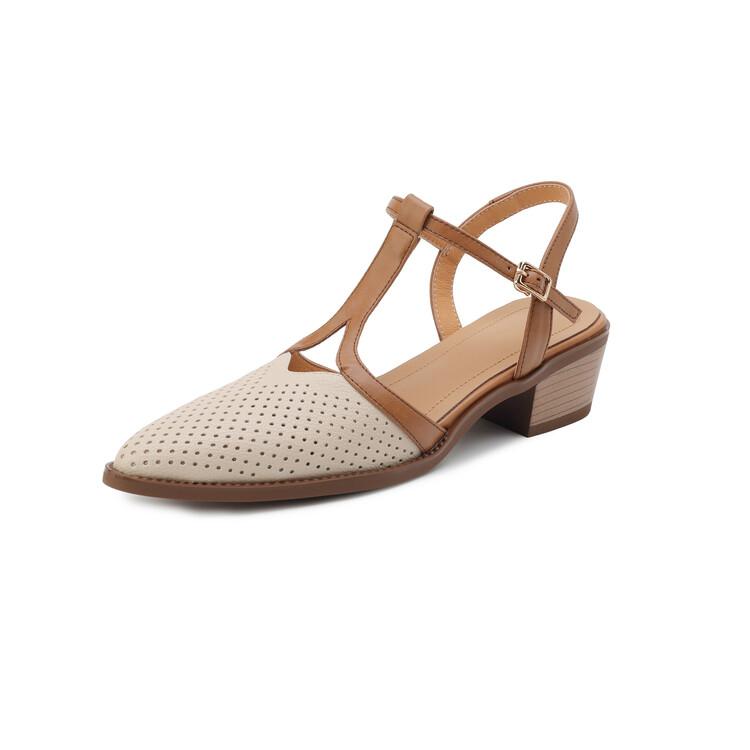 

Модные НОВЫЕ летние женские сандалии из спилка, женские простые туфли с острым носком и толстым каблуком, дизайнерские сандалии с открытым носком 39 бежевый