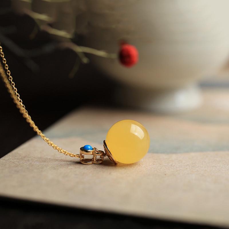 New  Inlaid Natural Topaz Bead Necklaces Classic Charm Pendant Chinese Style Vintage Engagement Party Jewelry