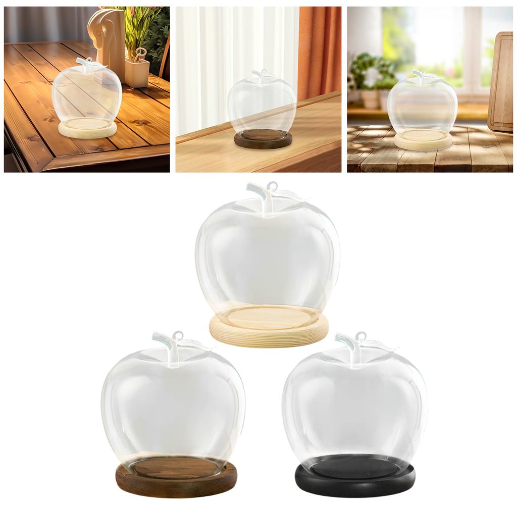 Glass Display Dome Clock with Wooden Base Plant Glass Container Jar Everlasting Lid Christmas Decoration Stand for Crafts Roses