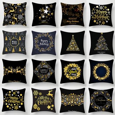 Christmas Black and Gold Elk Peach Skin Pillowcase Bedroom Sofa Pillow Bed Cushion Cover