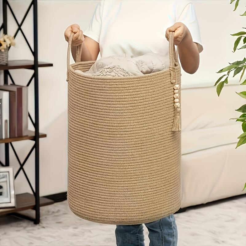 Large Storage Basket with a Sturdy Woven Spherical Lid And Beige/Brown Fibers - Heavy-Duty Storage Basket Suitable for Blankets, Laundry, Yoga Mats