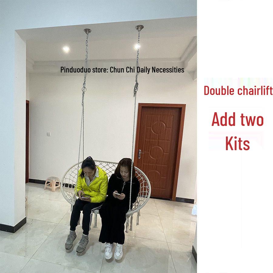 Nordic Indoor/Outdoor Double Hanging Chair Swing with Tassel Cradle - Cotton & Linen Hammock for Balcony, Homestay, or Internet Celebrity Use