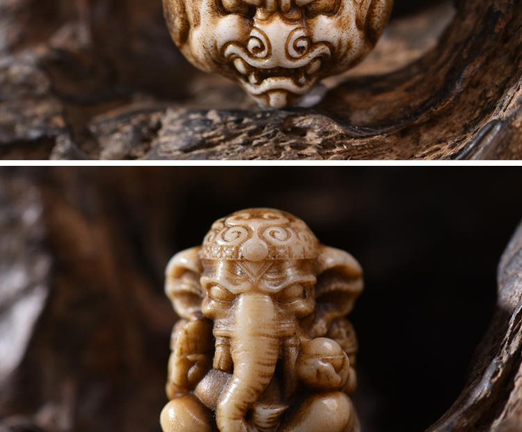 Ręcznie Rzeźbiony Wisiorek Ganesha z Rogu Jelenia Pixiu Netsuke DIY Koraliki Buddyjskie Biżuteria.