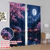 2D Flat Printing 2pcs Romantic Summer Window Curtains Cherry Blossom Moonlit Night Polyester Without Electricity Festive Holiday