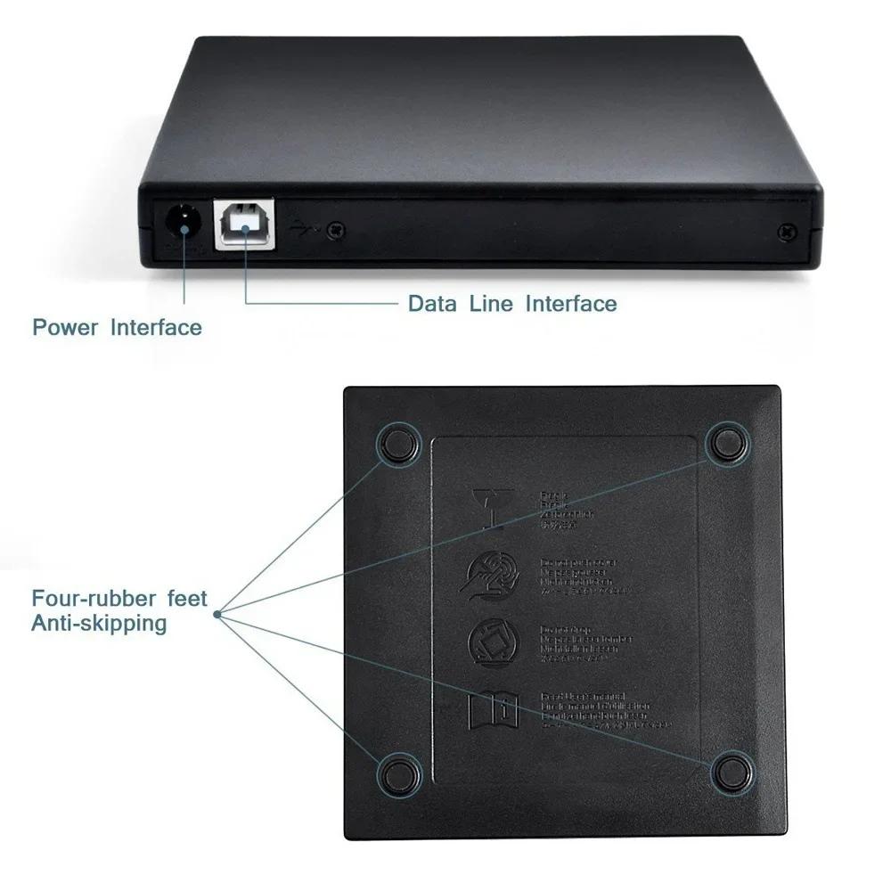 Slim External Optical Drive USB 2.0 DVD Combo DVD ROM Player CD-RW Burner Writer Plug and Play for Macbook Laptop Desktop PC