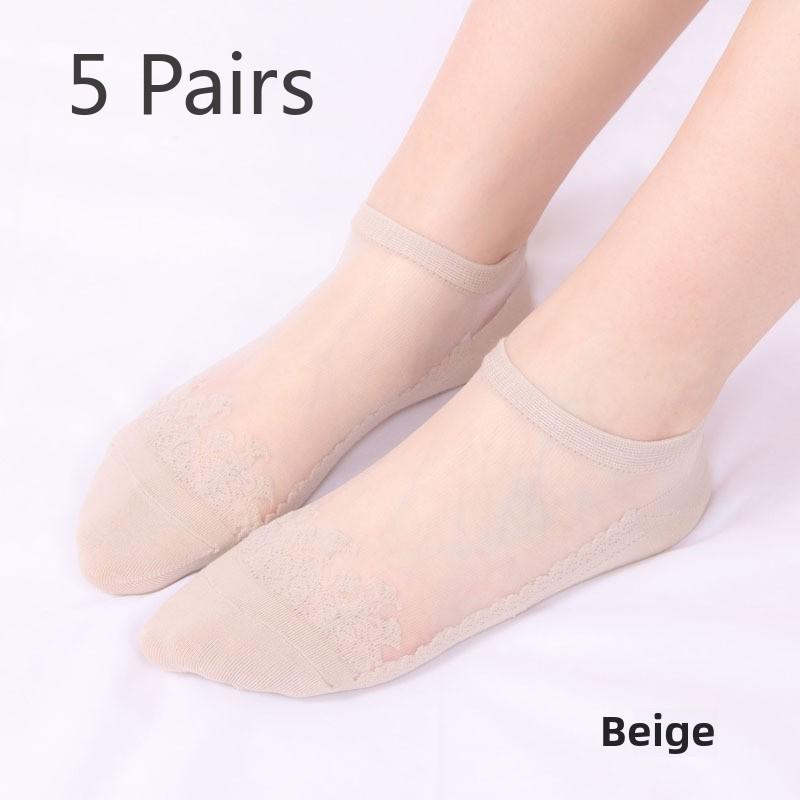 

5 пар классных прозрачных хрустальных чулок, короткие носки-трубы, женские летние невидимые носки 5 Pairs