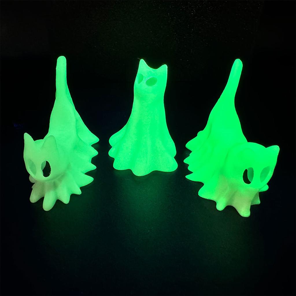 3 Piece Glowing In Dark Ghostly Cats Figurines Set For Halloween Home Party Tabletop Decors Car Dashboard Ornaments