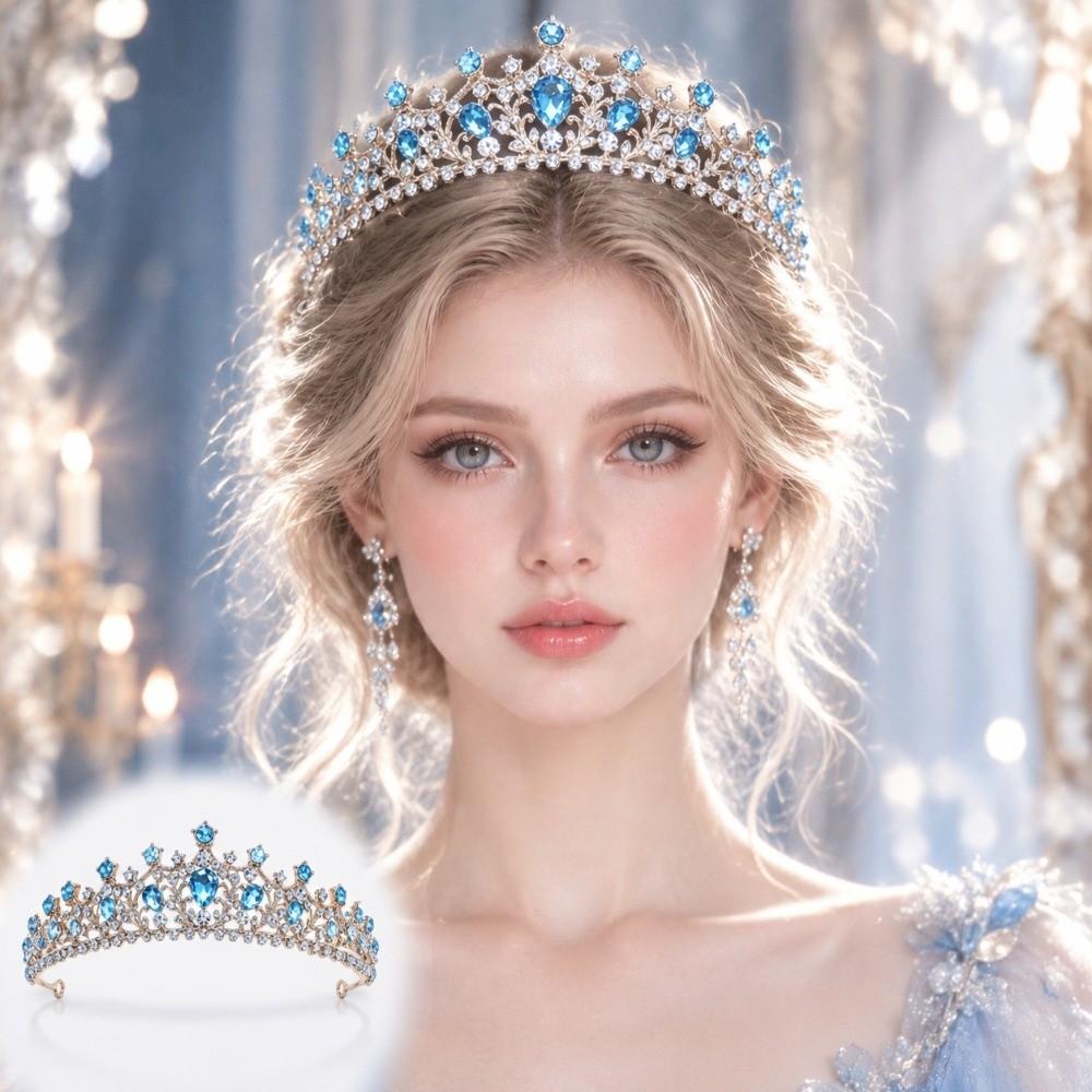 Gold Plated Water Drop Crown Shiny Rhinestone Bridal Tiara Elegant Queen Crown  Pageant