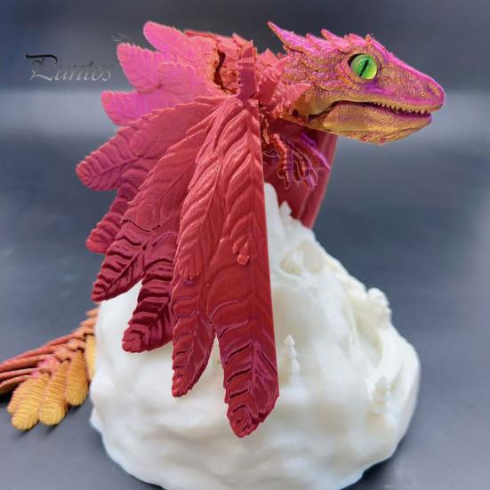 3D Printed Feather Dragon Figurine Movable Joints Flying Dragon Figure Articulated Winged Dragon Model Toy Home Office Desktop Decoration Ornament