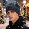 Y2K Men and Women Winter Knit Beanie Thickened Warm Black Four Leaf Decor Patch Label, Warm Mixed YarnStreetwear Cuffed Skull Ha