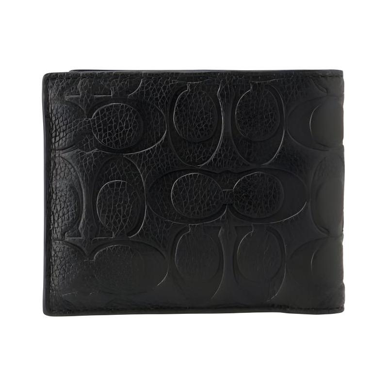 COACH 3 IN 1 Wallet 11 Embossed Presbyopic Print Half-Fold Short Solid Color Leather Wallet Card Holder Regular Men's Black