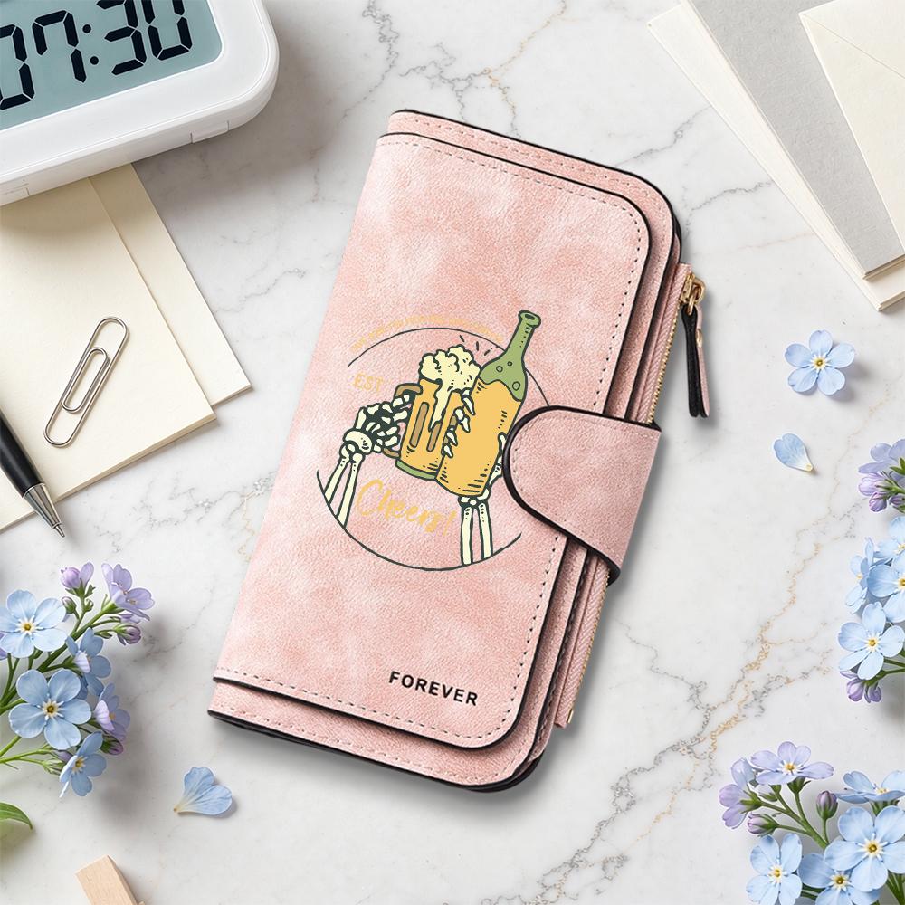 Cheers Print Long Wallet Casual Multi Card Holder Forever Daily Use Purse