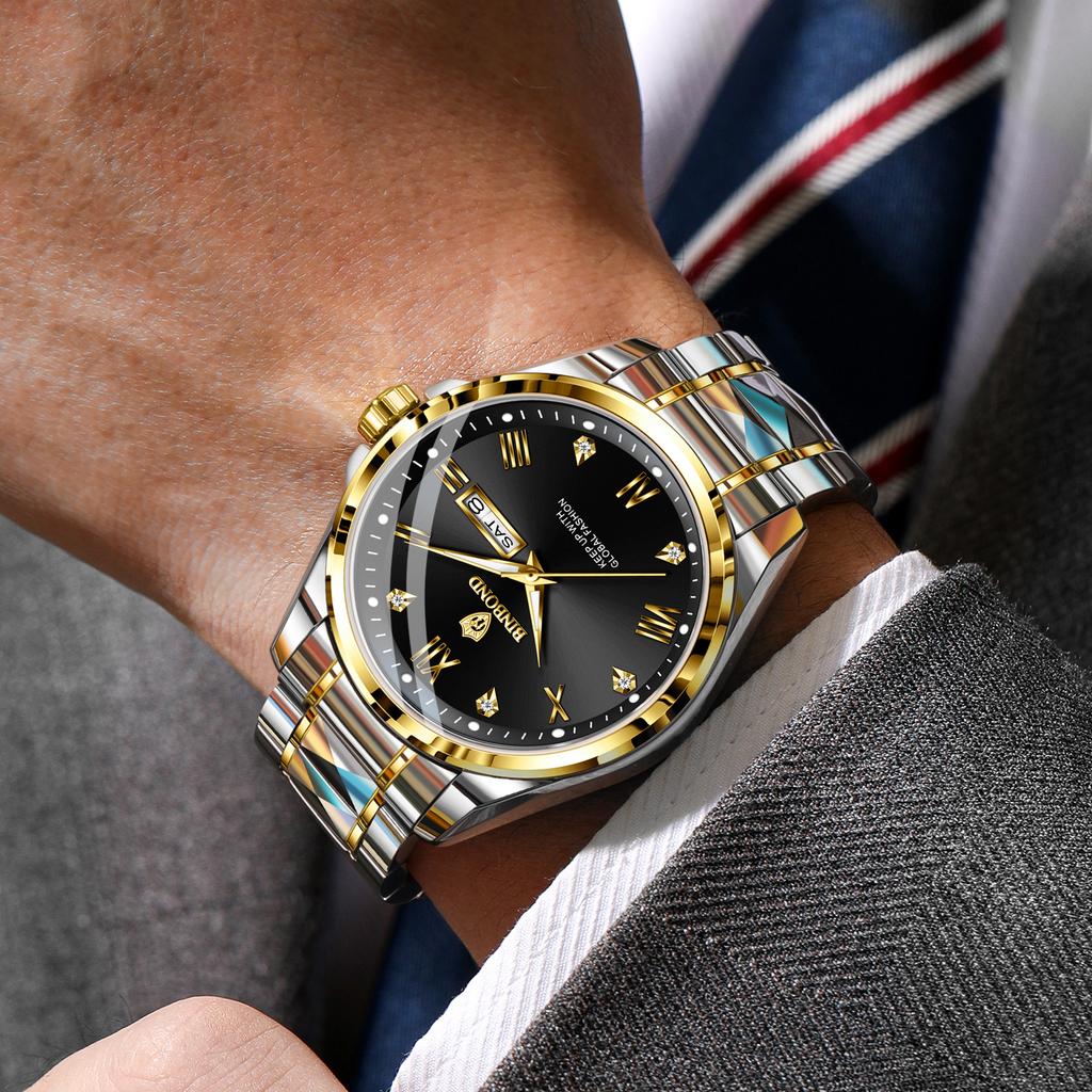 BINBOND Quartz Wristwatches For Men Luxury Luminous Sturdy Durable Reloj Waterproof Auto Date Week Display Men's Watch Free Ship