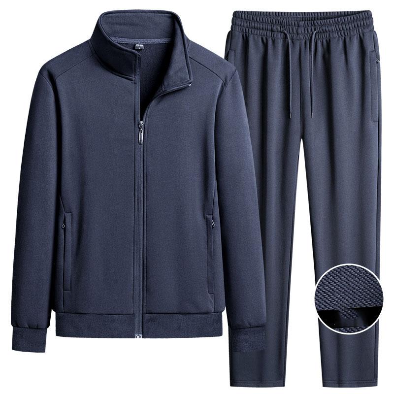 İlkbahar Sonbahar Saf Pamuk Yaka Açık Spor Takım Seti İnce Günlük Egzersiz Erkek Sweatshirt Ceket Ve Pantolon Takımı İki Parça Set