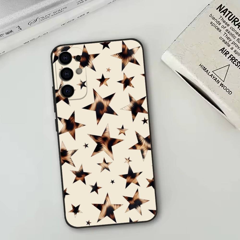 Trendy Leopard Print Star Pattern   Phone Case Black Silicone Soft For Samsung S25,S24,S21,S22,S23,S30,Ultra,S20,Plus,Fe,Lite