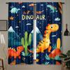 Dunkelblaues Cartoon-Dinosaurier-Muster Druck Vorhänge Verdunkelnde Fenster Vorhänge Heimdekoration, Stangentasche Verdunkelungsvorhänge Schlafzimmer