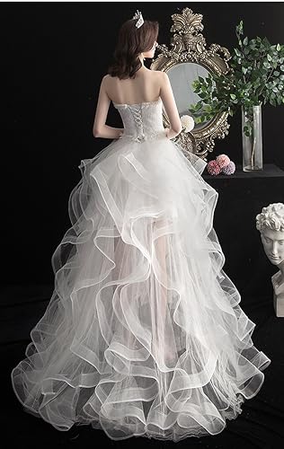 [Hosaku Co., Ltd.] Gorgeous Off-the-Shoulder A-Line Tiered Wedding Dress with Long Train, Elegant Princess Style, Lace-Up, Perfect for Concerts, Recit