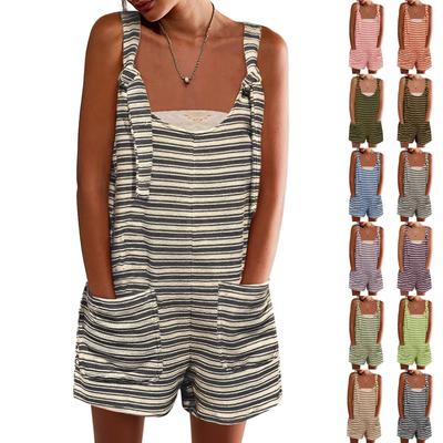 Damen Sommer Casual Ärmelloser Jumpsuit Locker Gestreift Gebundene Shorts Overalls Jumpsuit Mit Taschen 2025 Kleidung