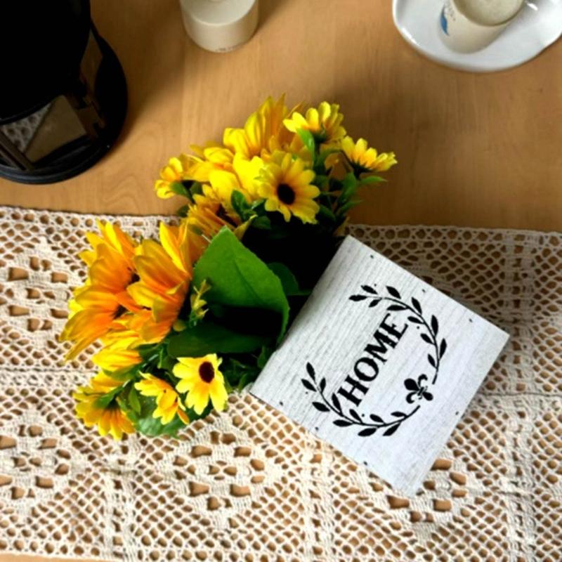 Künstliche Blumensträuße mit Holzpflanzgefäß Künstliche Blumenpflanze in Vase für Terrasse Hochzeitstisch Blumengesteck