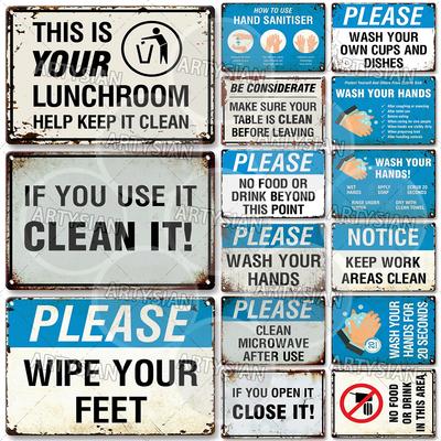 Hygiene Metal Sign No Shoes No Food Drink Restaurant Office School Public Space Plaque Wash Your Hand Sanitizer Keep Clean Sign