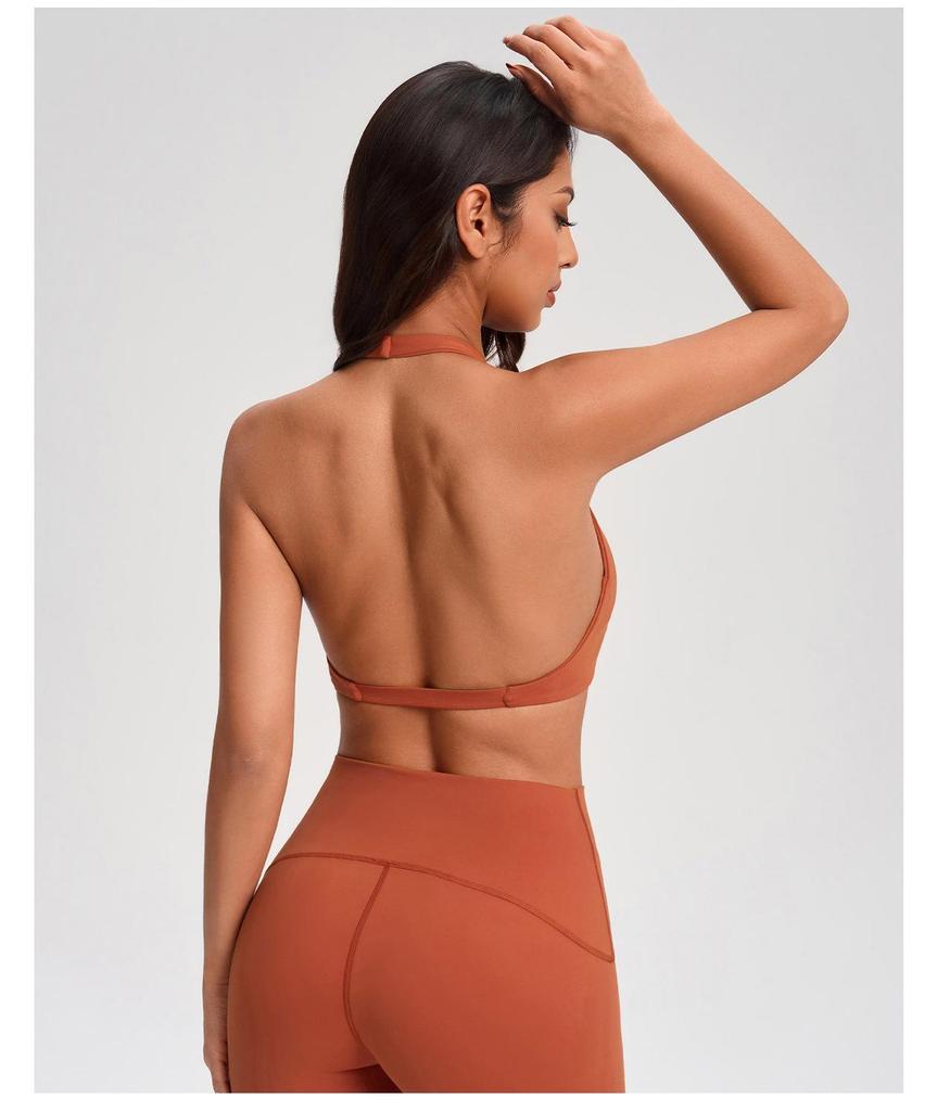 European & American V-neck Halter Backless Wire-free Sports Bra YG-1005
