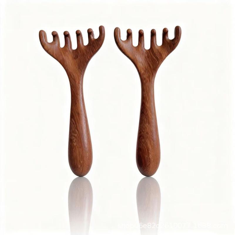 Sandalwood Six-Claw Antler Comb for Meridians and Scalp Acupoint Therapy