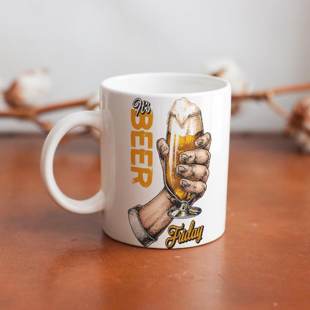 1pc 11oz Ceramic Beer Lover Mug with Double-Sided Print, Coffee or Tea Cup