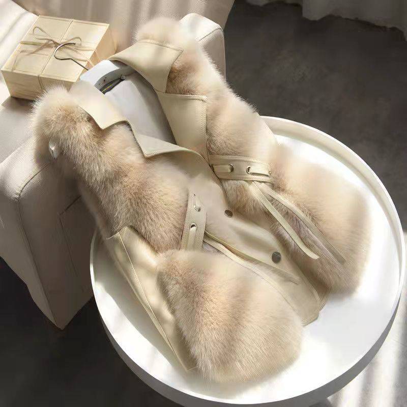 

Осень и зима новый жилет из искусственного лисьего меха женский сшивной короткий приталенный меховой жилет куртка женский бежевый XL абрикосовый