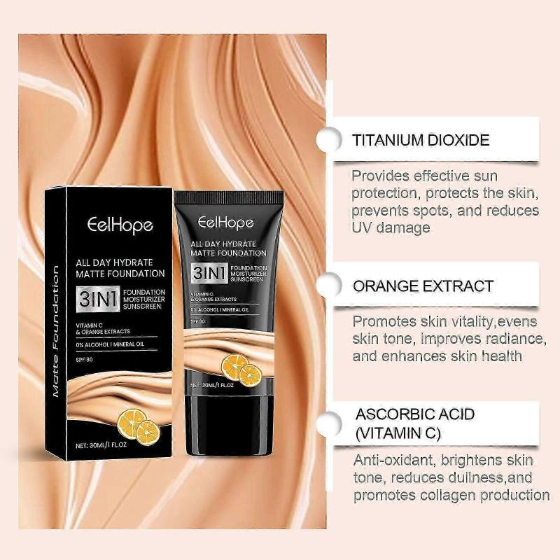 Eelhope Moisturizing Matte Liquid Foundation Natural Light Facial Skin Care Smear-Proof Makeup Moisturizing Liquid Foundation