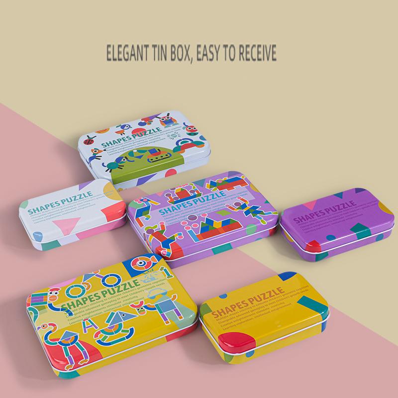 Wooden Tangram Geometric Shape Magnet Puzzle for Children's Shape Recognition Wooden Tangram ShapeToy