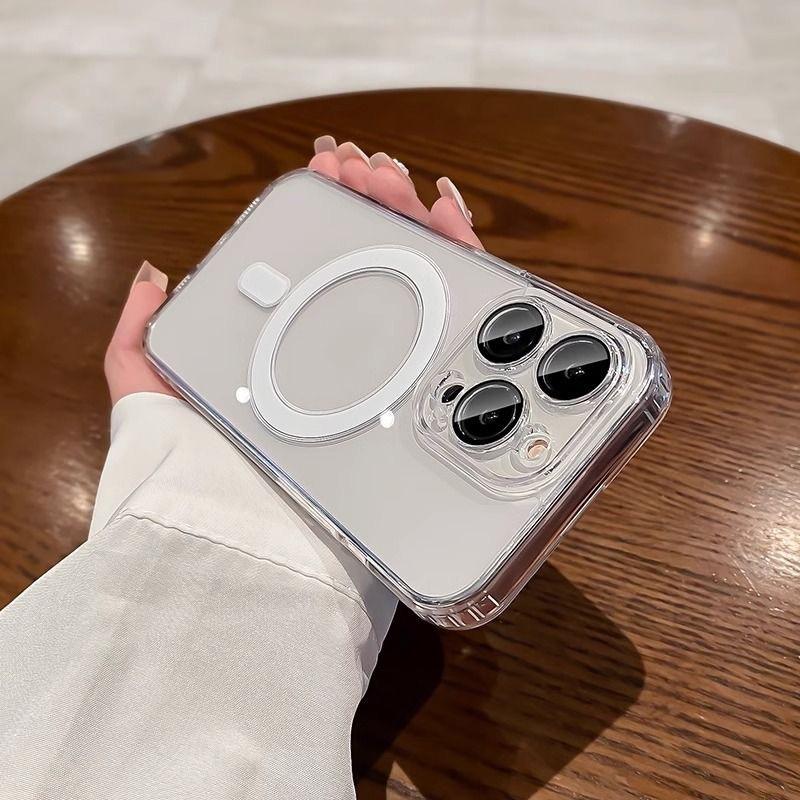 Acrylic Sequencing Hole Magnetic Suction IPhone 16 Mobile Phone Case Suitable for Transparent 15pro Apple Anti-falling Lens Film