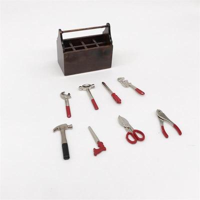 Mini Caixa de Ferramentas de Casa de Bonecas Mobiliário em Miniatura Adereços de Cena Conjunto de Acessórios