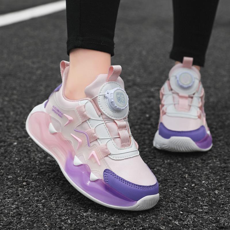 Children's Colorful Sports Shoes 2025 Boys Personalized Rotating Button Breathable Shoes Medium Older Children and Girls Outdoor Running Shoes