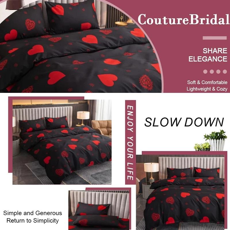 3pcs Printed Brushed Duvet Cover Pillowcase Three Piece Set High Quality Skin Friendly Fabric Bedding Cover (without Bed Sheet)