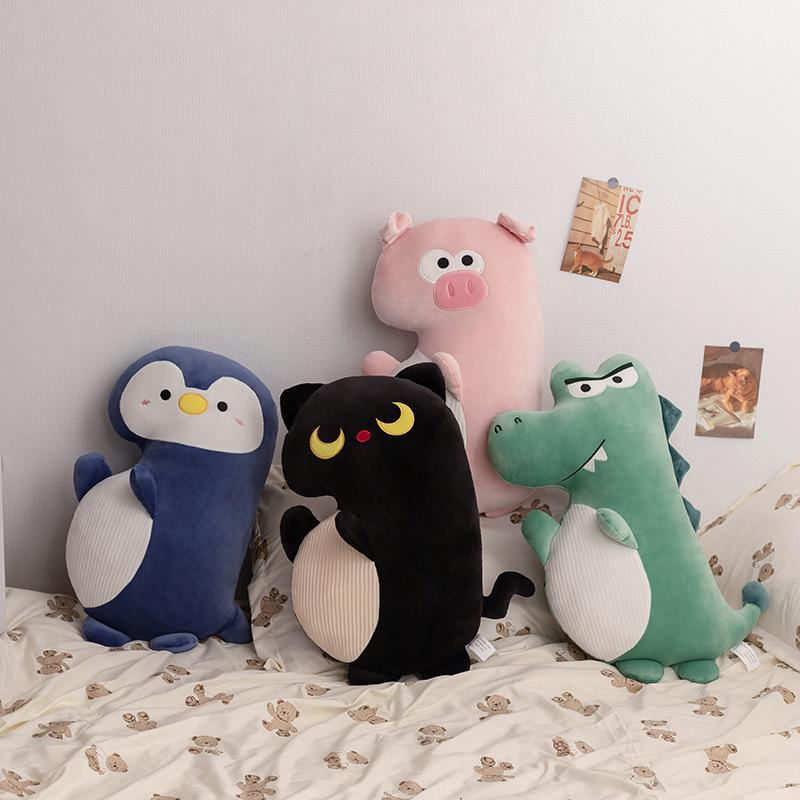 Cartoon Soft Crocodile Penguin Pillow Plush Toy Sofa Ornaments Cute Pink Pig Black Cat Doll Girl