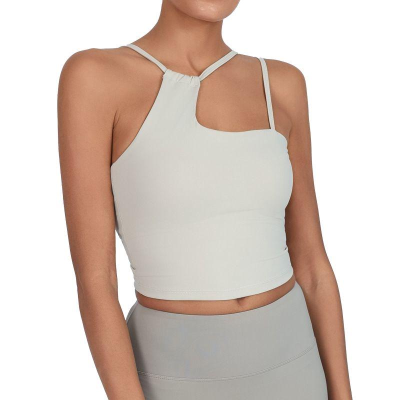 

Nude Feel Sports Bra Fitness Vest Women Containing Chest Pad Irregular Yoga Underwear Pilates Training Shockproof Quick-Drying Warm apricot L