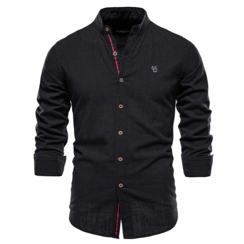Men's Slim Fit Cotton Linen Long Sleeve Shirt - Casual Japanese Fashion, Solid Color, Spring/Summer (US Size)