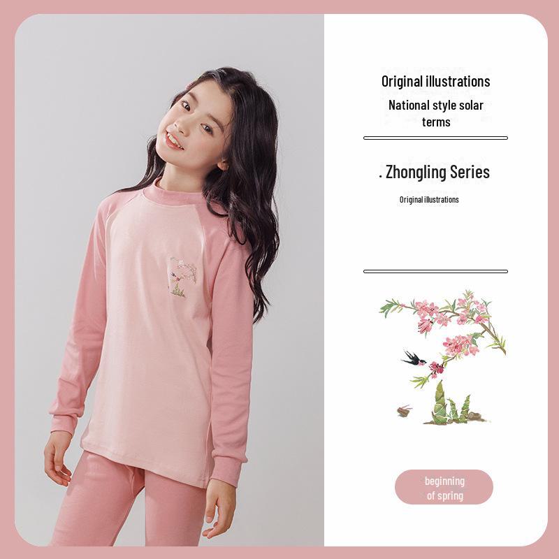 Kinder Unterwäsche Set aus reiner Baumwolle für Herbst und Winter: Jungenpullover & Mädchen Rundhals Mittelhals Bekleidung