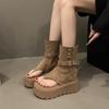 Thick-soled Roman cool boots summer new small toe high-top sandals heightening muffin short boots