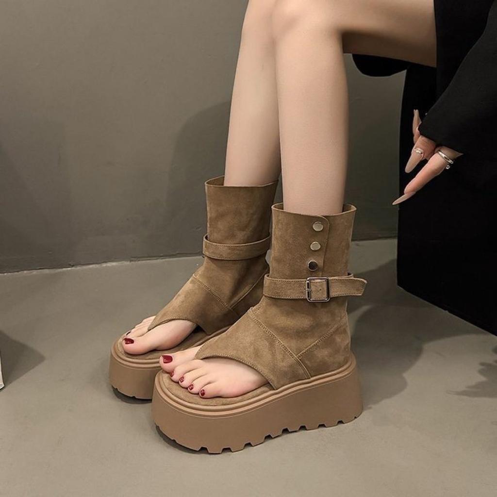 Thick-soled Roman cool boots summer new small toe high-top sandals heightening muffin short boots
