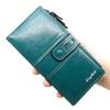 Women's Vintage Oil Leather Long Wallet with Multi-Card Slots and Two-Fold Clutch