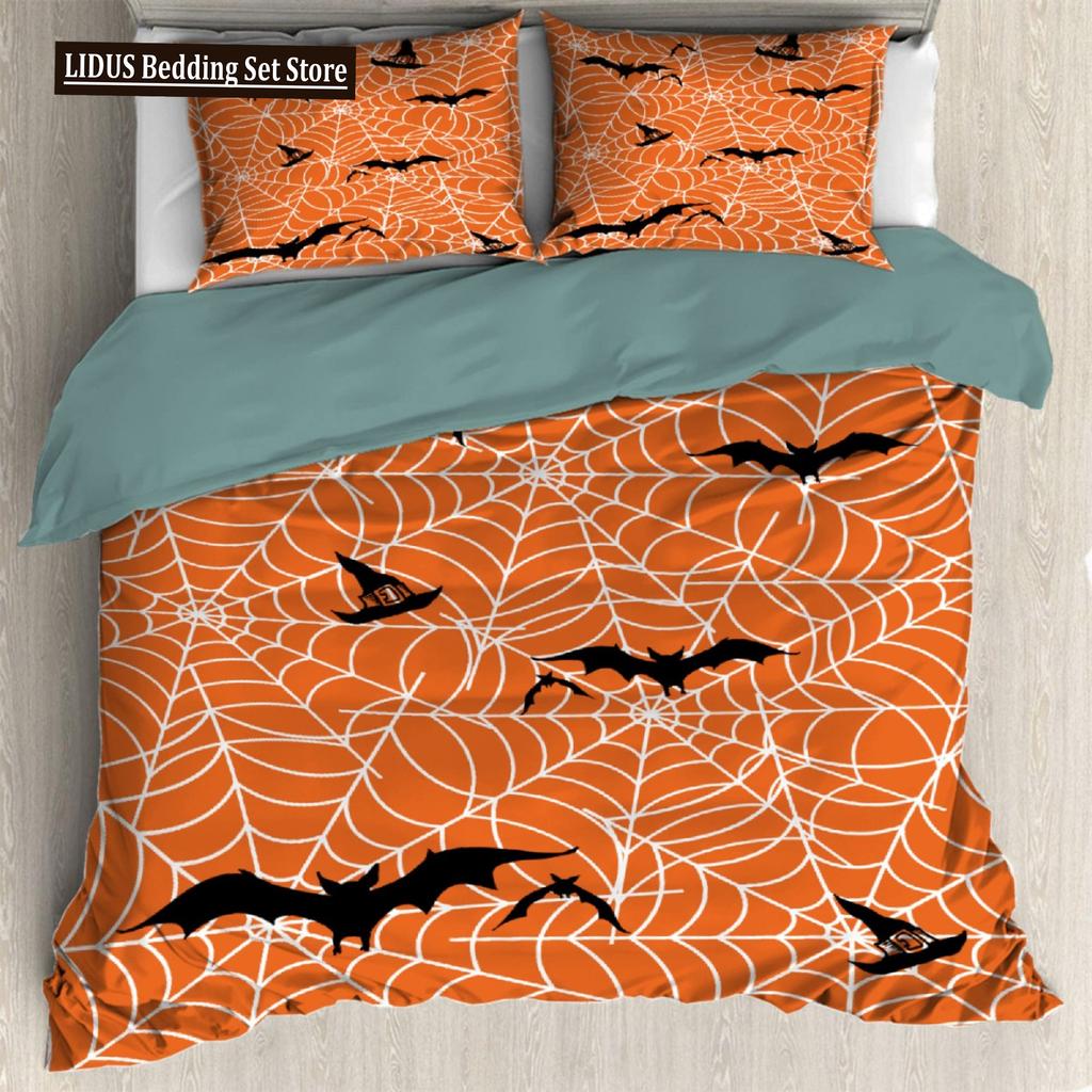 Halloween Bettbezug Cartoon Kürbislaterne Bettwäsche Geist Steppdeckenbezug Kinder Jungen Mädchen Halloween Geschenk Raumdeko 3-teilige Bettwäsche