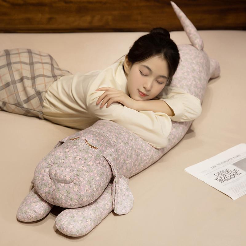 Floral Printing Puppy Cuddly Hurl Bolster Pure Cotton Filled Long Cushion Comfortable Sleepy Pal Pretty Sleeping Space Ornament