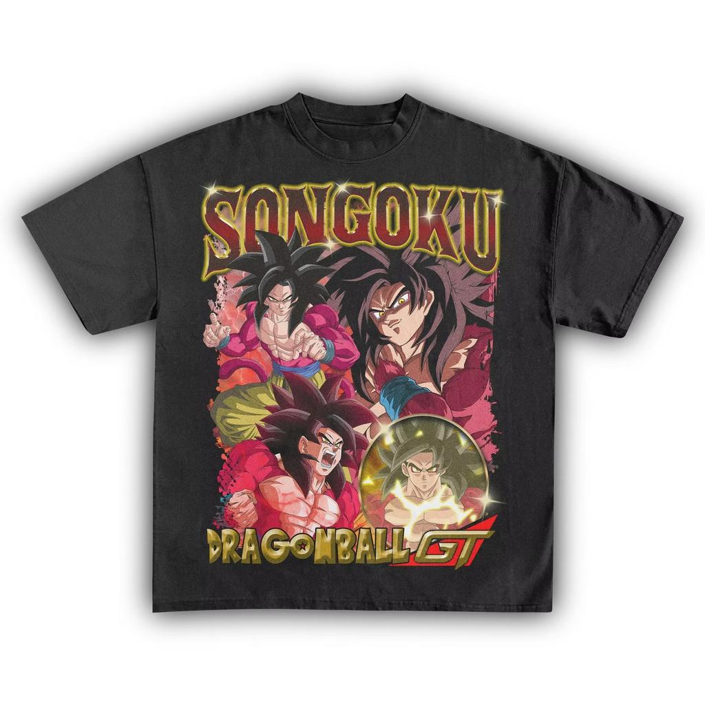 T-shirt con Stampa Anime Dragon Ball GT Goku Super Saiyan 4, T-shirt Streetwear Unisex in Puro Cotone a Manica Corta